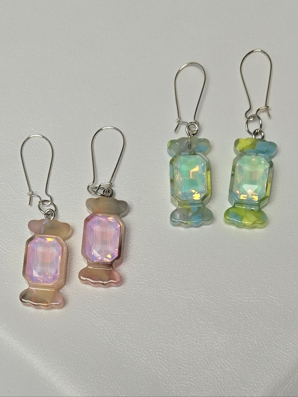 Betsey Johnson Iridescent Pink & Aqua Candy Drop Earrings